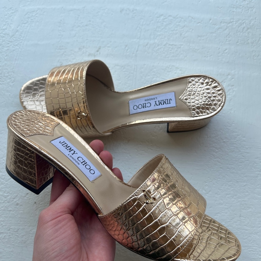 Jimmy Choo Gold Croc-Embossed Women's Heels